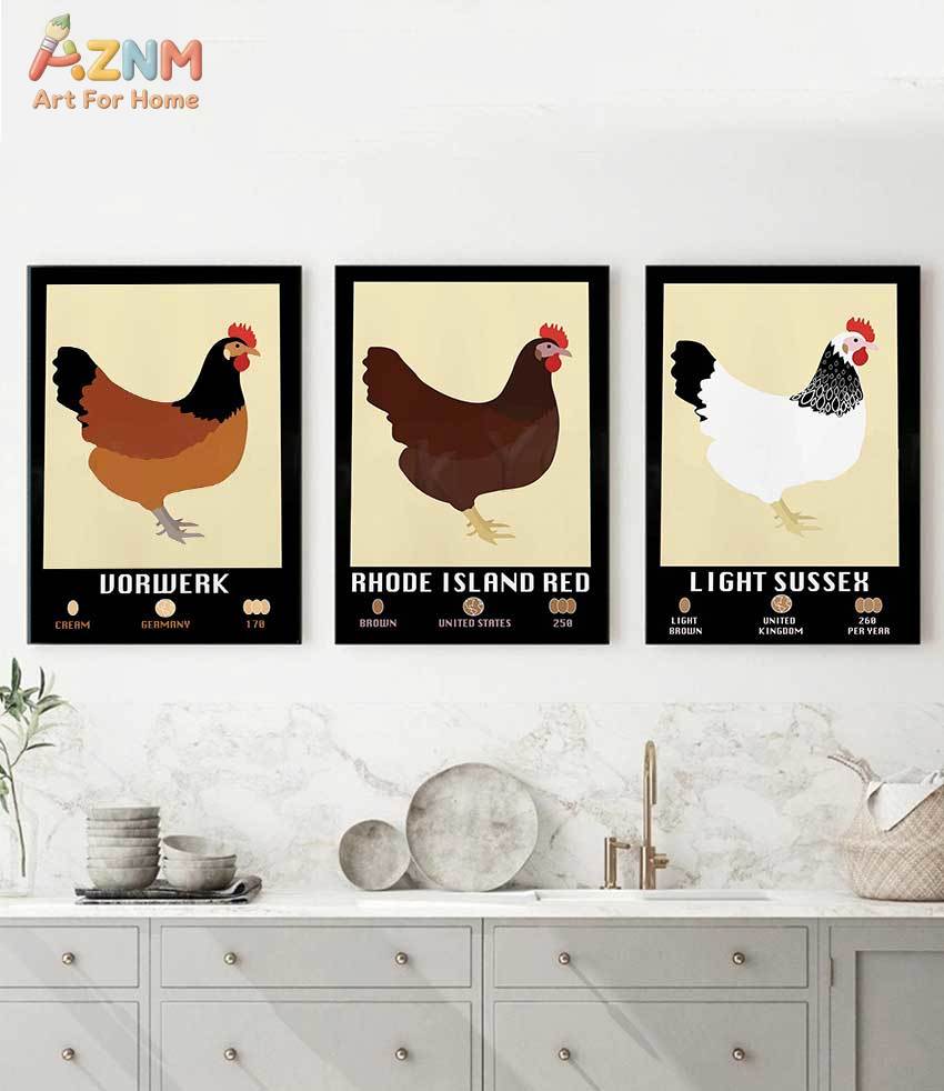 Agriculture Farming Poster - Light Sussex Faverolle Rhode Island Red
